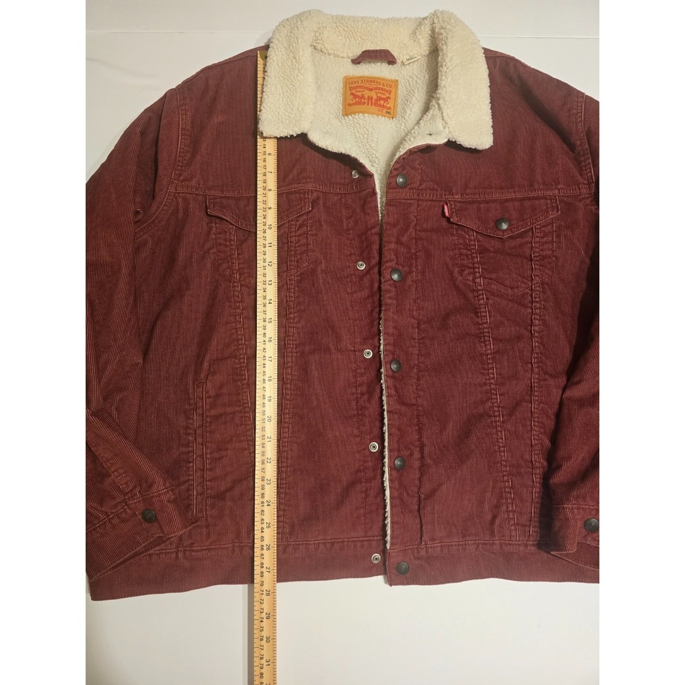 Levi's Men's 3XL Big & Tall Sherpa Lined Corduroy Trucker Jacket Burgundy - Picture 5 of 6